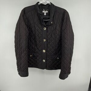 Charter Club Quilted Black Jacket‎ Gold Button Pockets Collar Size XL